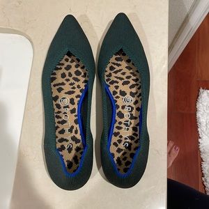 Rothy’s Green “The Point” Ballet Flat with Leopard Inserts
